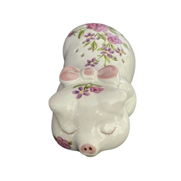 Vintage 1978 Ceramarte Avon Ceramic Pig Purple Floral Potpourri Scent Holder - Picture 1 of 9